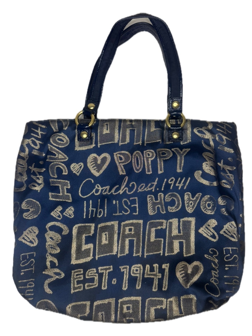 Coach Navy and Metallic Gold Signature Tote - Picture 5 of 16